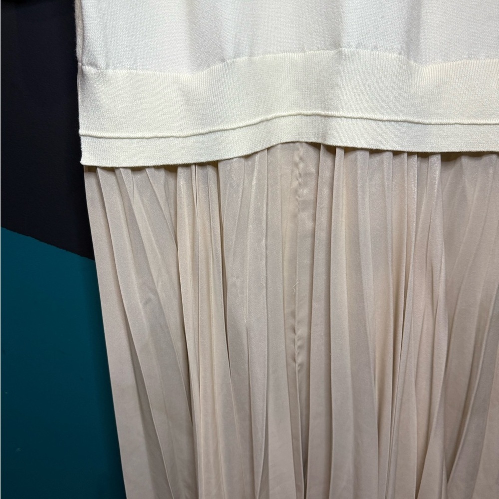 Anthropologie Ivory Long-Sleeve Pleated Twofer Sweater Maxi Dress size L Preppy - Picture 11 of 15